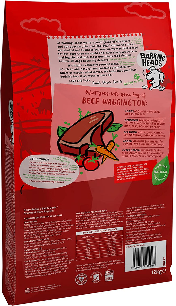 Barking Heads Dry Dog Food Beef Waggington 12kg Uwu4Dogs