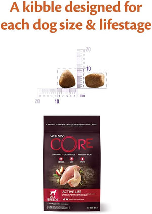 Wellness CORE Adult Active Life, Dry Dog Food, Dog Food Dry, Grain Free Dog Food, High Meat Content, Chicken & Turkey, 10 kg