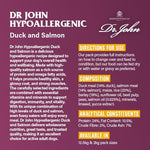 Dr John Hypoallergenic Duck & Salmon Dry Dog Food 12.5kg – Wheat Free & Chicken Free Dog Food Recipe for Sensitive Stomach & Allergies – Complete Adult & Senior Working Dog Food