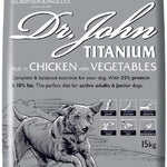 Dr. John Titanium Complete Dry Dog Food 15kg - Chicken, Vegetables and New Zealand Green-Lipped Mussel - Complete Nutrition for Active Adult and Junior Dogs