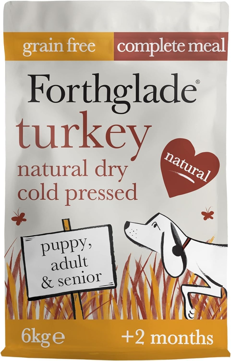 Forthglade Complete Natural Dry Dog Food - Grain Free Turkey with Vegetables (6kg) Resealable Bag - Easy to Digest Cold Pressed Dog Food for Puppy, Adult and Senior Dogs