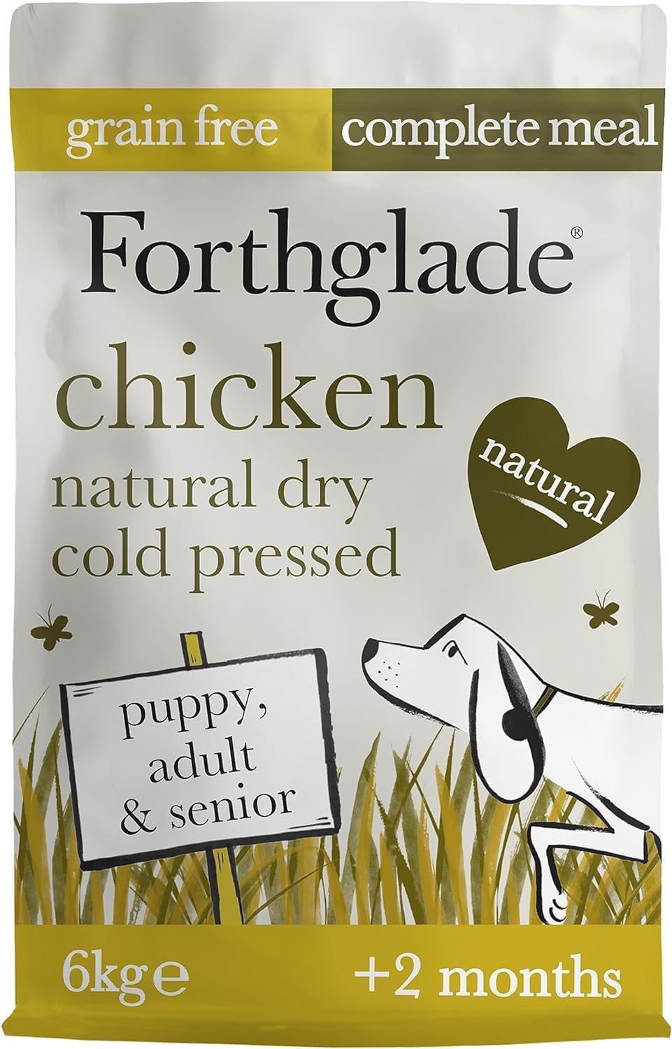 Forthglade Complete Natural Dry Dog Food - Grain Free Chicken with Vegetables (6kg) Resealable Bag - Easy to Digest Cold Pressed Dog Food for Puppy, Adult and Senior Dogs