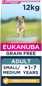 Eukanuba Grain Free Complete Dry Dog Food for Adult Small and Medium Breeds with Fresh Chicken 12 kg