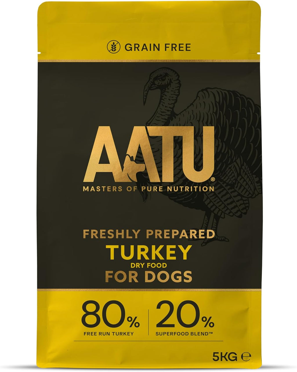 AATU 80/20 Dry Dog Food, Turkey, High Protein, Grain Free Recipe, No Artificial Ingredients, 5 kg