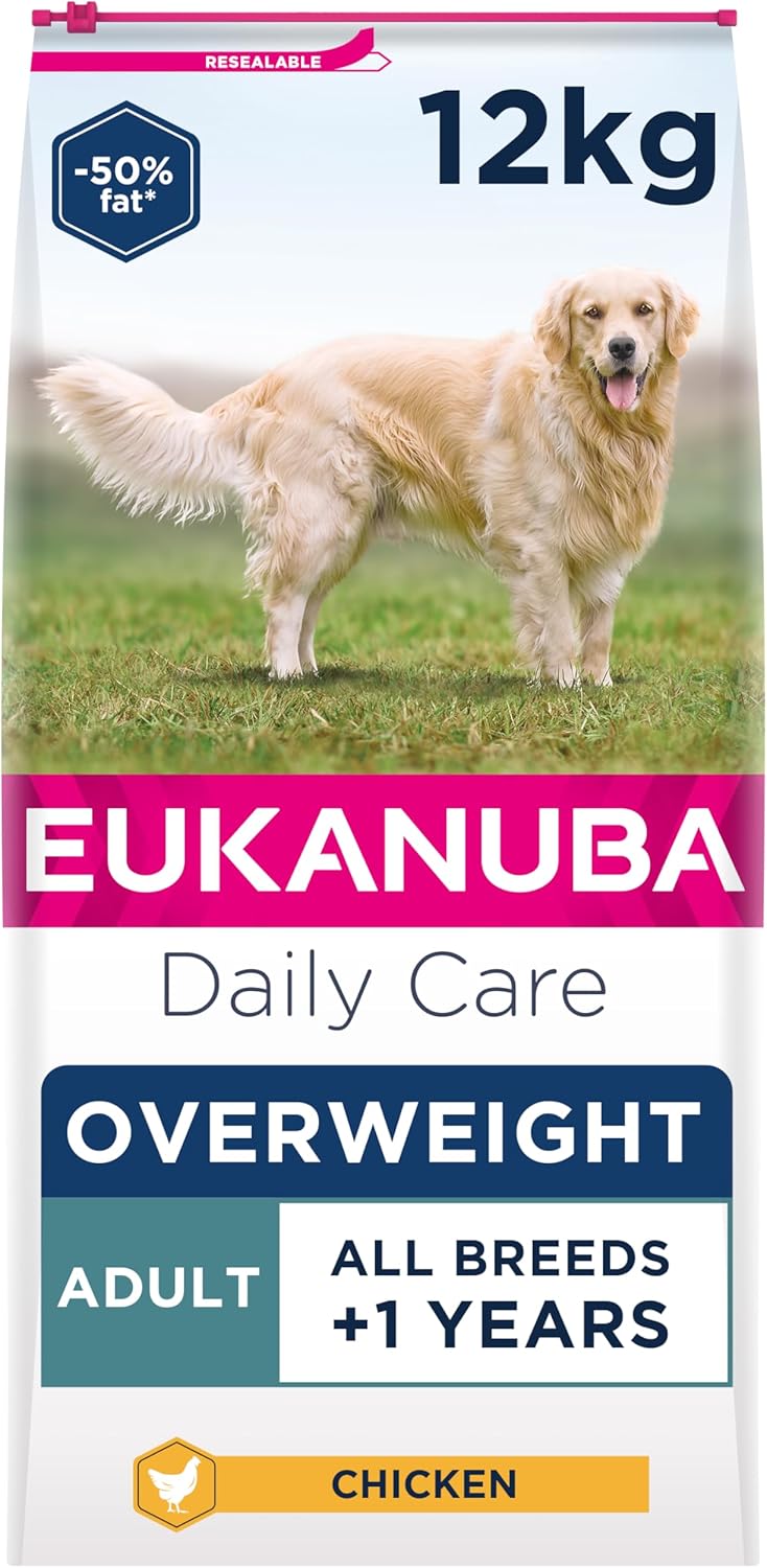 Eukanuba Overweight and Sterilised Low Fat Complete Dry Dog Food for Adult Dogs with Chicken 12 kg