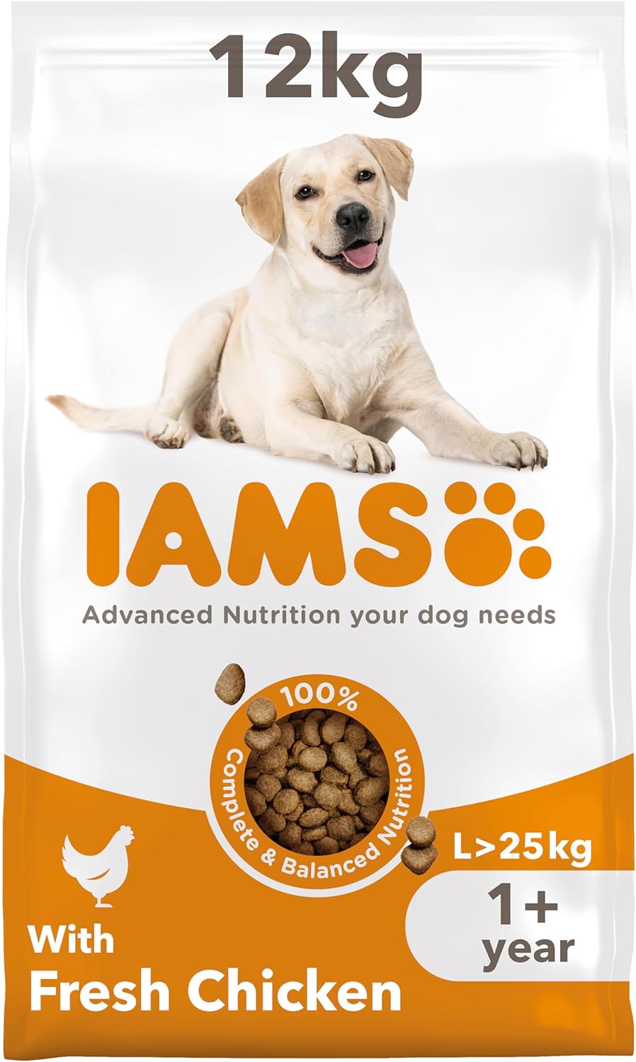 IAMS Complete Dry Dog Food for Adult 1+ Large Breeds with Chicken 12 kg