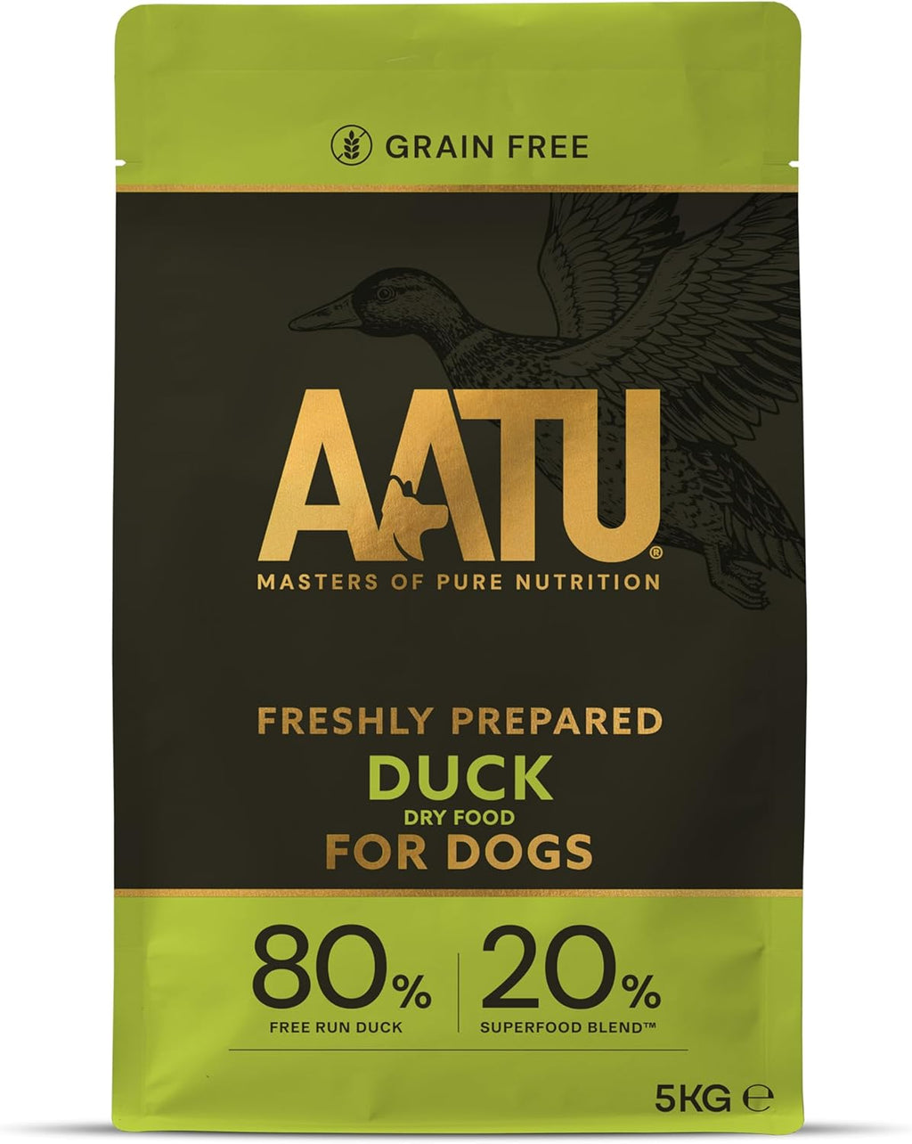 AATU 80/20 Dry Dog Food, Duck, High Protein, Grain Free Recipe, No Artificial Ingredients, 5 kg