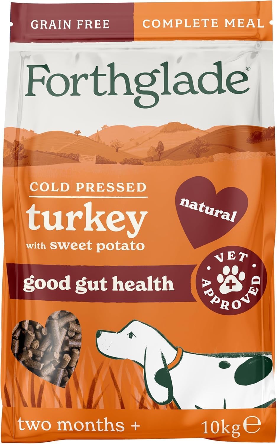 Forthglade Dry Dog Food, Cold Pressed, (10kg Resealable Bag), Turkey with Vegetables, Hypoallergenic Dog Food, Grain Free Complete, Natural Senior, Adult and Puppy Dry Dog Food for Good Gut Health