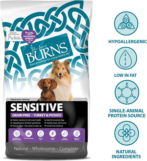 Burns Pet Nutrition Complete Dry Hypoallergenic Dog Food For Sensitive Dogs – Turkey and Potato 12 kg