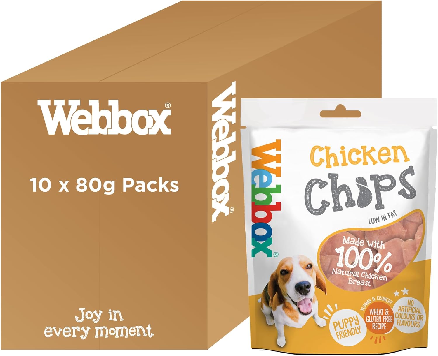 Webbox Chicken Chips Dog Treats -  Natural Chicken Breast (10 x 80g Packs)