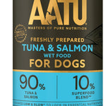 AATU 90/10 Complete Wet Adult Dog Food in a Tin Tuna & Salmon 400g (Pack of 6) - Grain Free Recipe - No Artificial Ingredients - Good for Low Maintenance Feeding