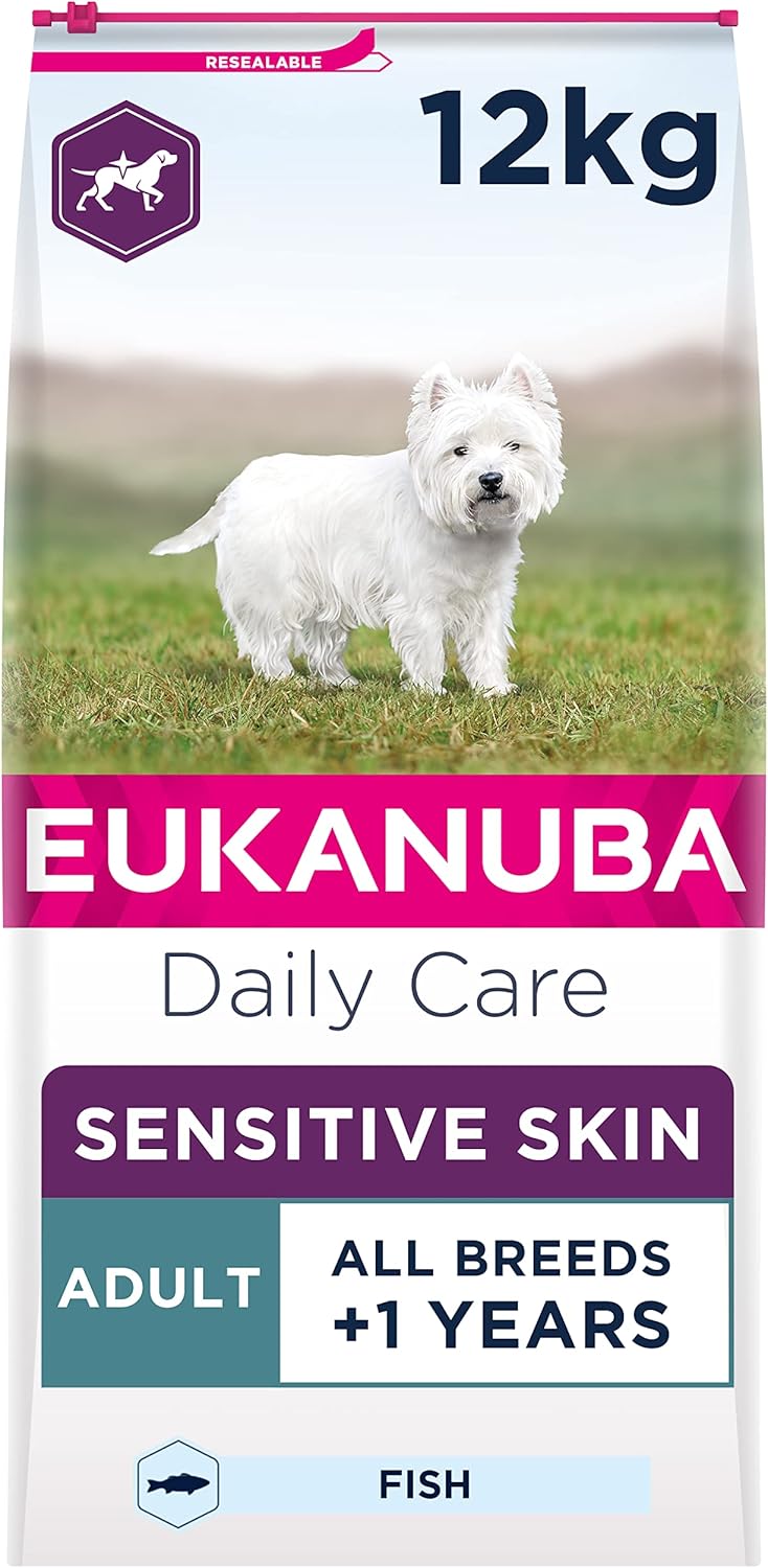 Eukanuba Sensitive Skin Hypoallergenic Complete Dry Dog Food for Adult Dogs with Fish 12 kg