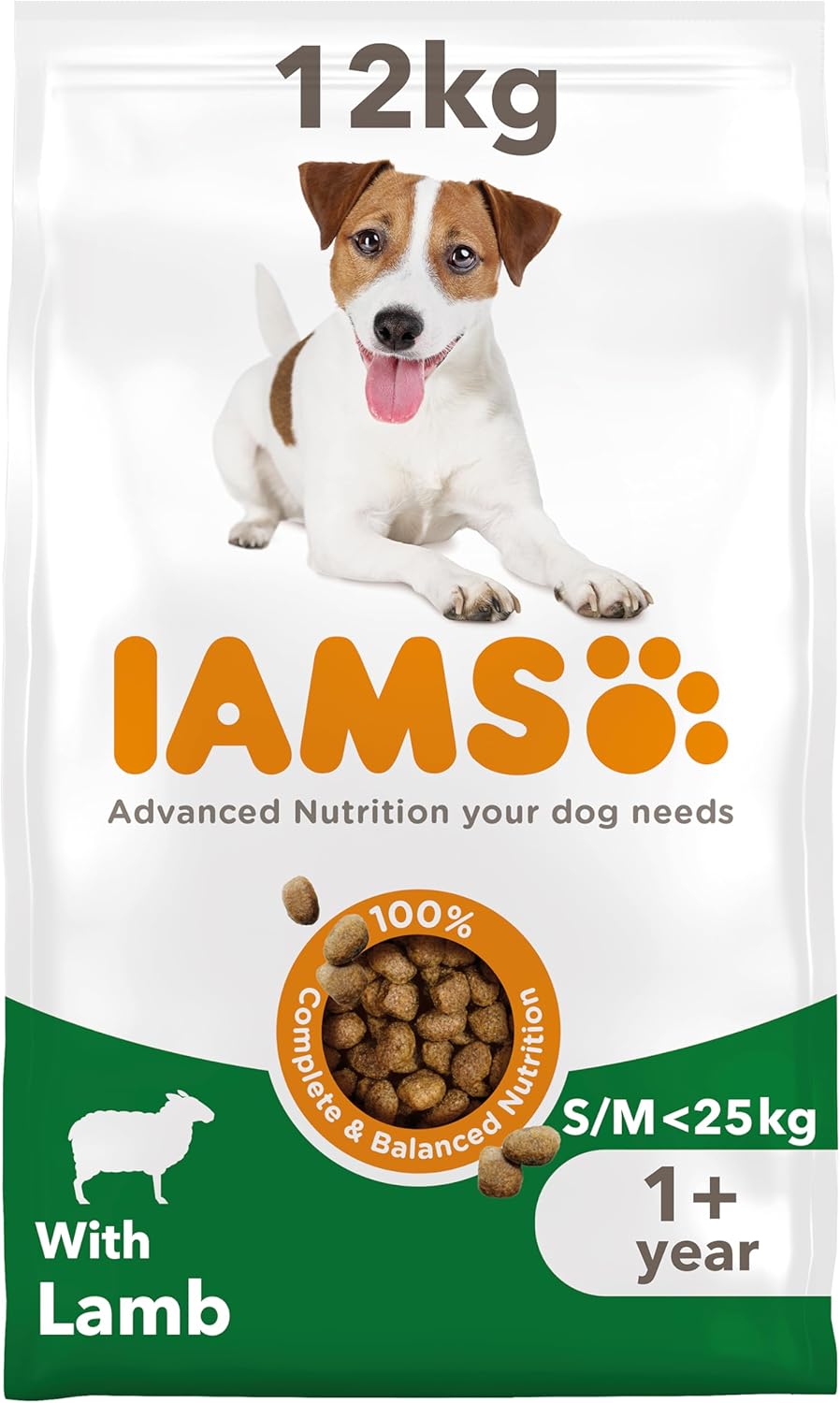 IAMS Complete Dry Dog Food for Adult 1+ Small and Medium Breeds with Lamb 12 kg