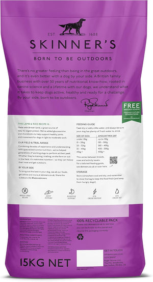 Skinner’s Field & Trial Lamb & Rice – Complete Dry Adult Dog Food, For Active and Energetic Dogs, Sensitive, 15kg