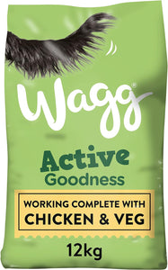 Wagg Active Goodness Complete Dry Adult Dog Food Chicken & Veg 12kg - For All Active Working Dog Breeds