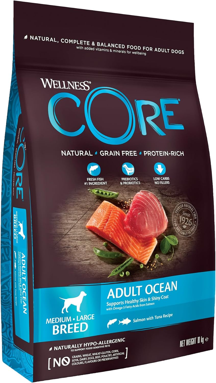 Wellness CORE Adult Ocean, Dry Dog Food, Dog Food Dry For Healthy Skin and Shiny Coat, Grain Free, High Fish Content, Salmon & Tuna, 10 kg