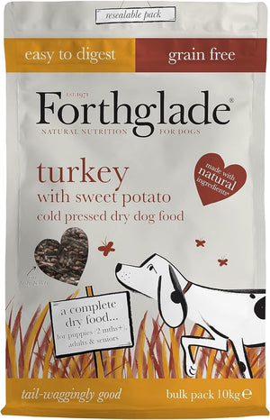 Forthglade Dry Dog Food, Cold Pressed, (10kg Resealable Bag), Turkey with Vegetables, Hypoallergenic Dog Food, Grain Free Complete, Natural Senior, Adult and Puppy Dry Dog Food for Good Gut Health