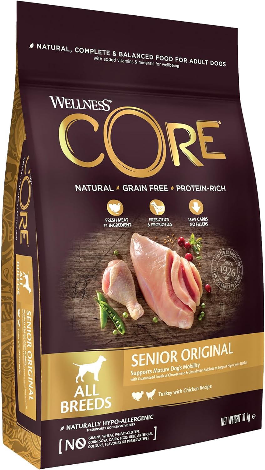 Wellness CORE Senior Original, Dry Dog Food for Mature Dogs from 7 Years, Grain Free, With High Meat Content, Turkey & Chicken, 10 kg