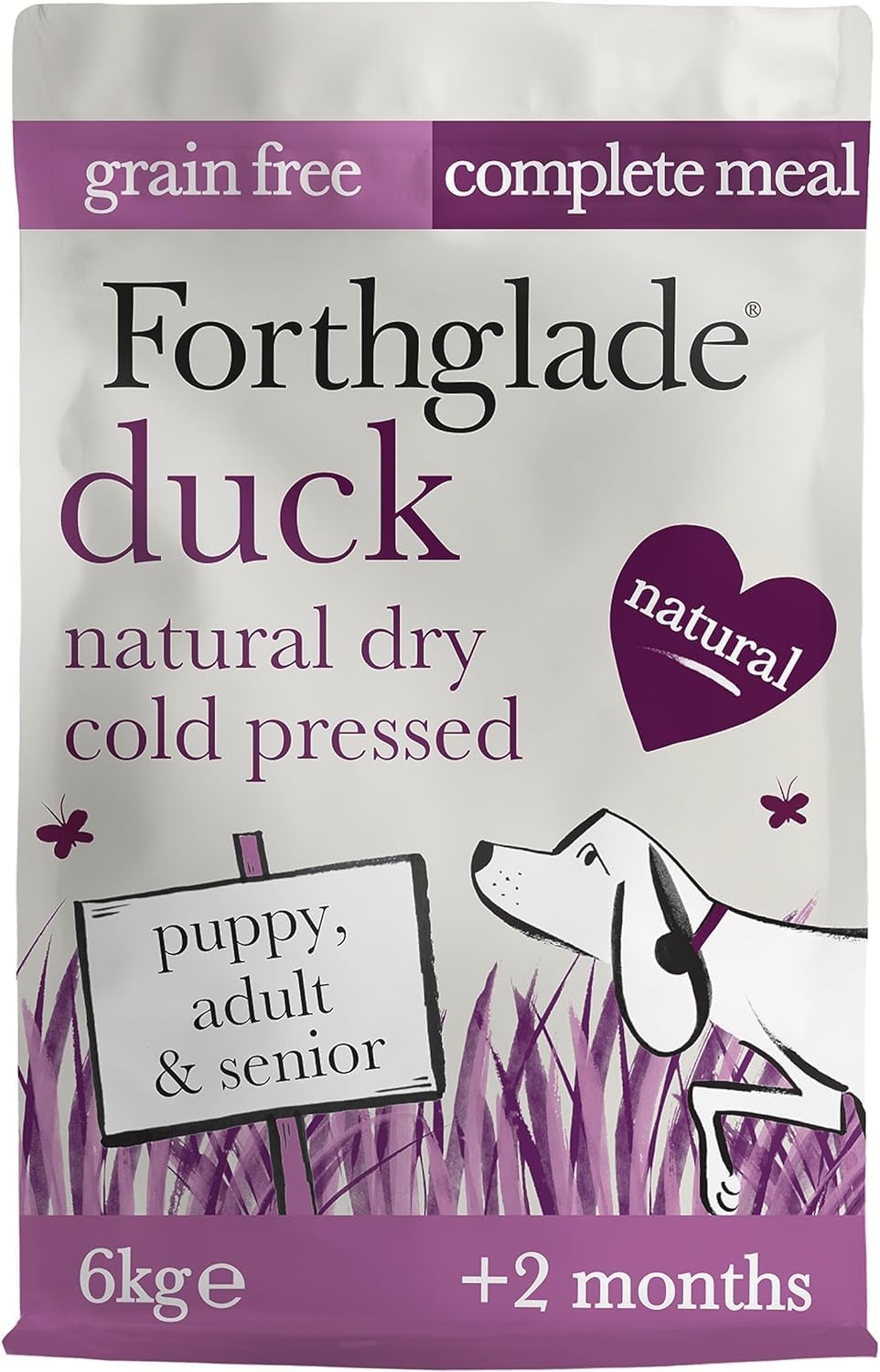 Forthglade Complete Natural Dry Dog Food - Grain Free Duck with Vegetables (6kg) Resealable Bag - Easy to Digest Cold Pressed Dog Food for Puppy, Adult and Senior Dogs