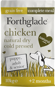 Forthglade Dry Dog Food, Cold Pressed, (10kg Resealable Bag), Chicken with Vegetables, Hypoallergenic Dog Food, Grain Free, Complete Natural Puppy, Adult and Senior Dry Dog Food for Good Gut Health