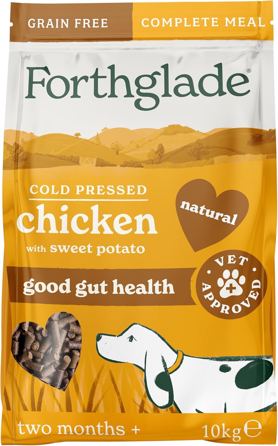 Forthglade Dry Dog Food, Cold Pressed, (10kg Resealable Bag), Chicken with Vegetables, Hypoallergenic Dog Food, Grain Free, Complete Natural Puppy, Adult and Senior Dry Dog Food for Good Gut Health