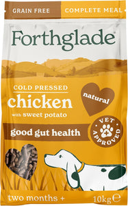 Forthglade Dry Dog Food, Cold Pressed, (10kg Resealable Bag), Chicken with Vegetables, Hypoallergenic Dog Food, Grain Free, Complete Natural Puppy, Adult and Senior Dry Dog Food for Good Gut Health