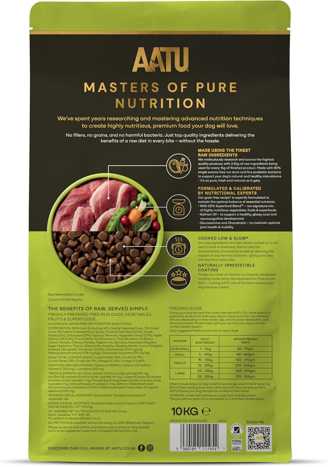 AATU 80/20 Grain Free Duck Dry Dog Food - 10kg