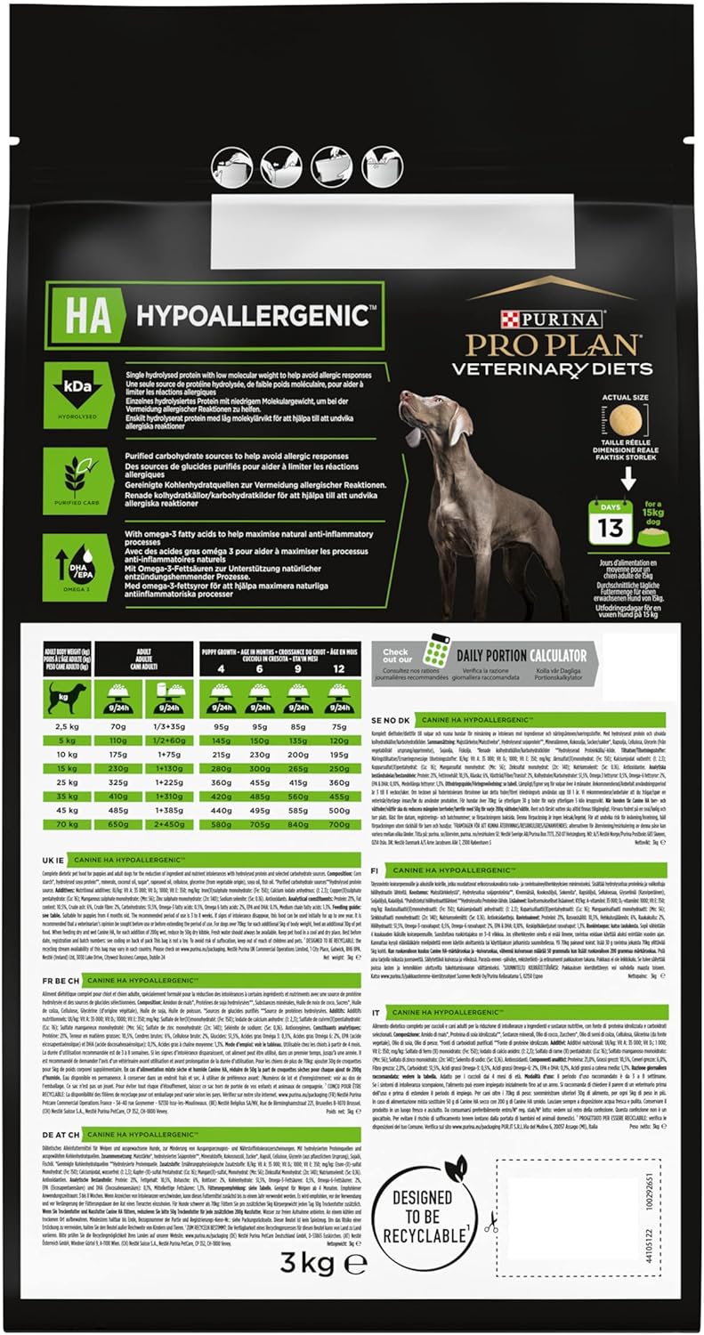 PRO PLAN VETERINARY DIETS HA Hypoallergenic Dry Dog Food 3kg Uwu4Dogs