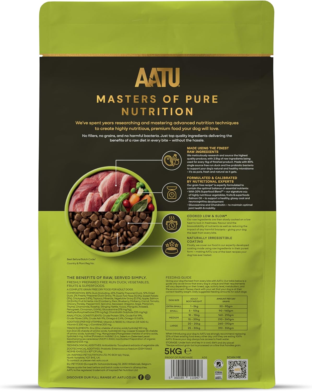 AATU 80/20 Dry Dog Food, Duck, High Protein, Grain Free Recipe, No Artificial Ingredients, 5 kg