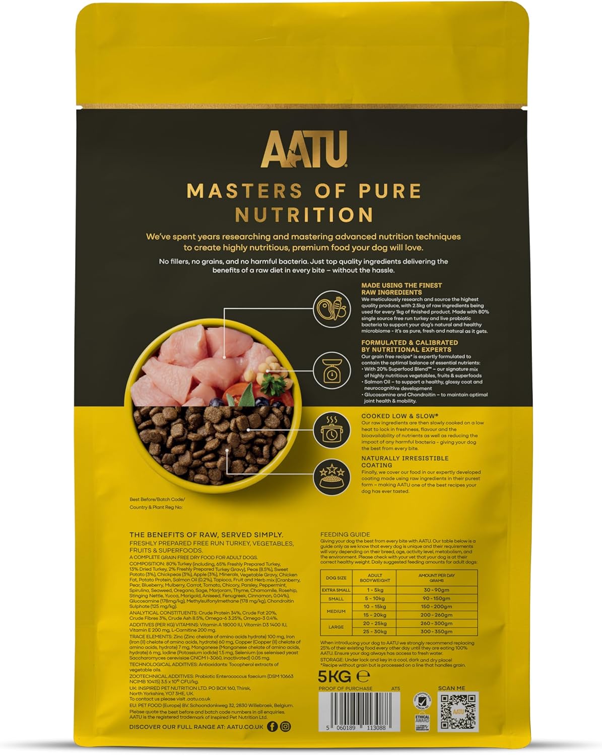 AATU 80/20 Dry Dog Food, Turkey, High Protein, Grain Free Recipe, No Artificial Ingredients, 5 kg