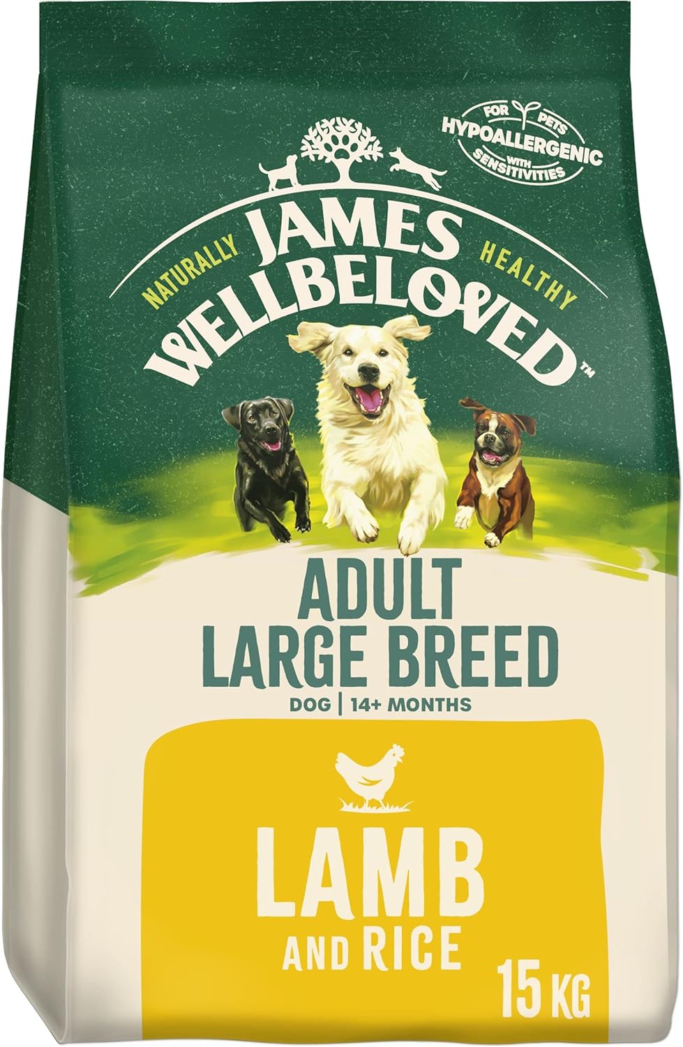 James Wellbeloved Adult Large Breed Lamb and Rice 15 kg Bag, Hypoallergenic Dry Dog Food