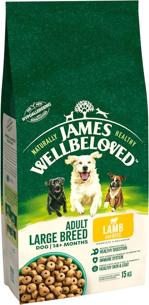 James Wellbeloved Adult Large Breed Lamb and Rice 15 kg Bag, Hypoallergenic Dry Dog Food