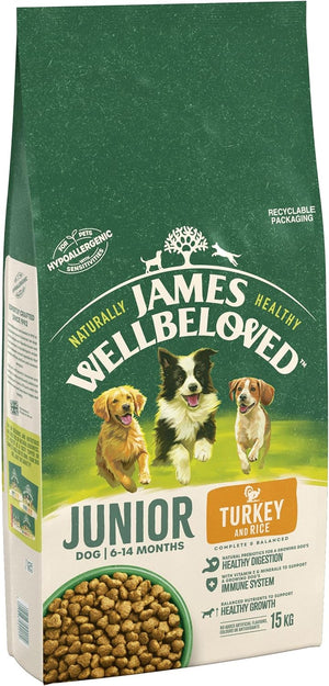 James Wellbeloved Turkey & Rice Junior Dry Dog Food - 15kg