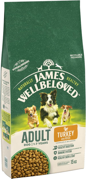 James Wellbeloved Adult Turkey & Rice 15 kg Bag, Hypoallergenic Dry Dog Food