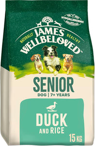 James Wellbeloved Complete Dry Senior Dog Food Duck and Rice, 15 kg