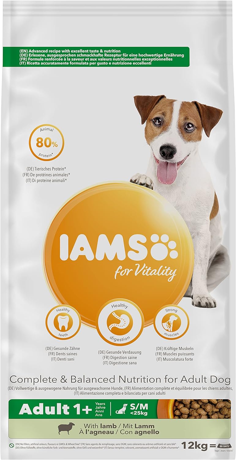 IAMS Complete Dry Dog Food for Adult 1+ Small and Medium Breeds with Lamb 12 kg