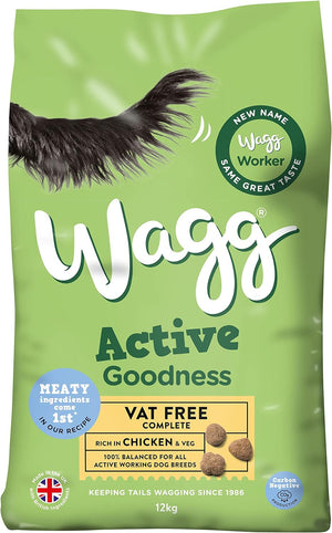 Wagg Active Goodness Complete Dry Adult Dog Food Chicken & Veg 12kg - For All Active Working Dog Breeds