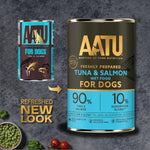 AATU 90/10 Complete Wet Adult Dog Food in a Tin Tuna & Salmon 400g (Pack of 6) - Grain Free Recipe - No Artificial Ingredients - Good for Low Maintenance Feeding