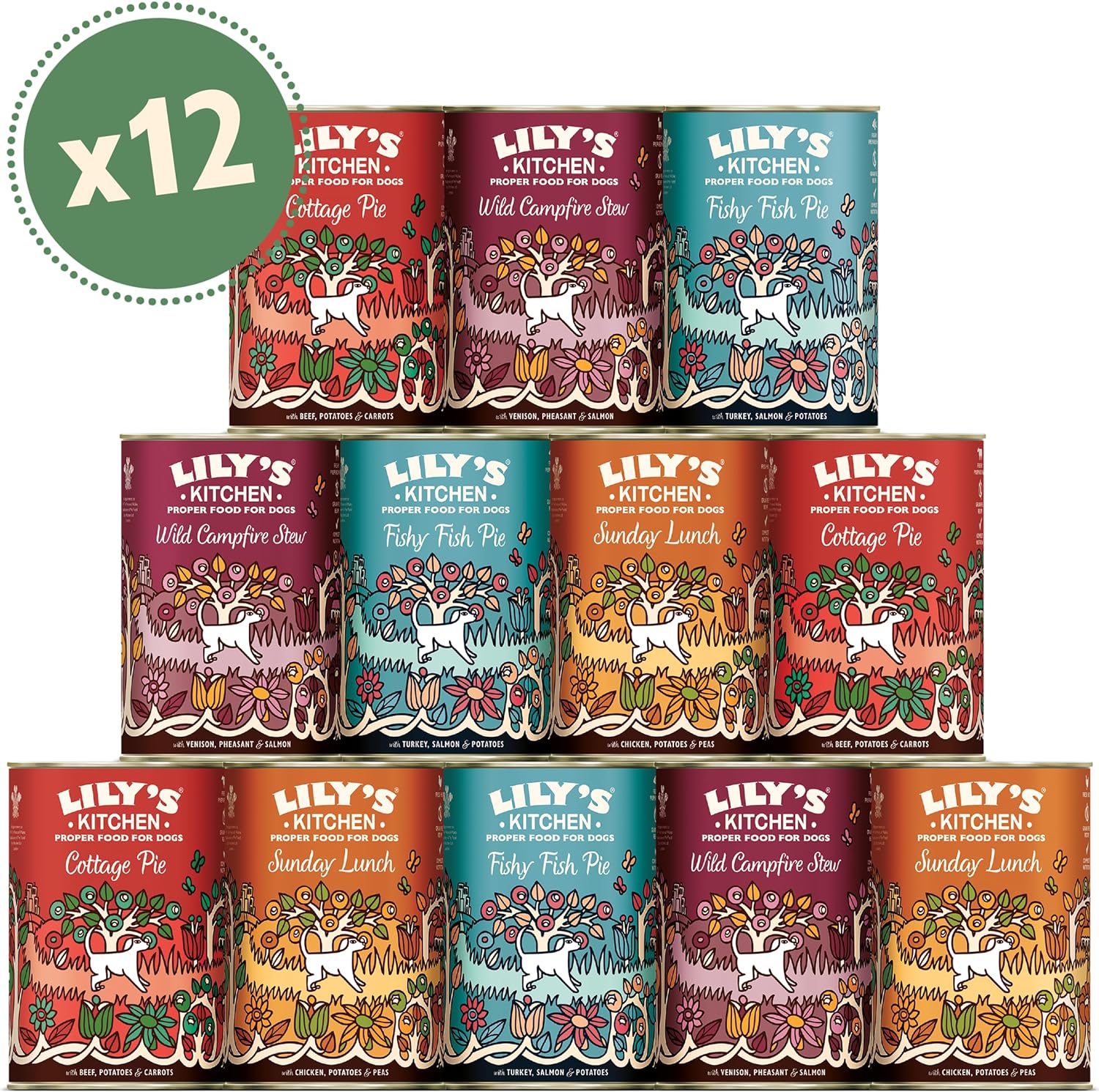 Lily's Kitchen Natural Adult Wet Dog Food Tins Grain-Free Recipe Variety Pack 12x400g