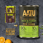 AATU 90/10 Complete Wet Adult Dog Food in a Tin Duck & Turkey 400g (Pack of 6) - Grain Free Recipe - No Artificial Ingredients - Good for Low Maintenance Feeding